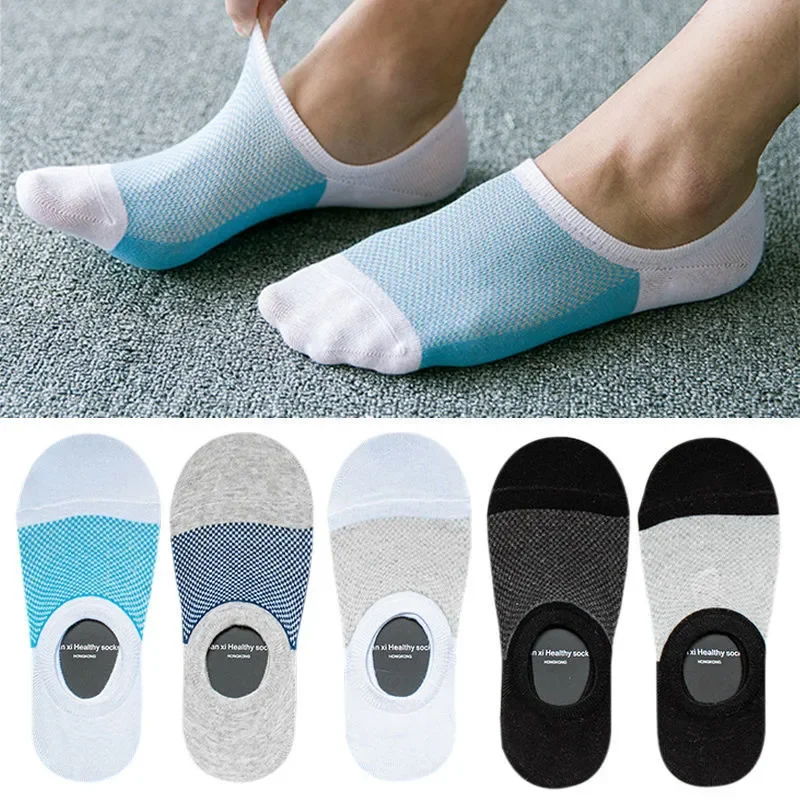 Men Socks Summer Thin Mesh Breathable Bamboo Fiber Low Cut Ankle Boat Socks Men Male Silicone Anti-Slip Invisible No Show Socks