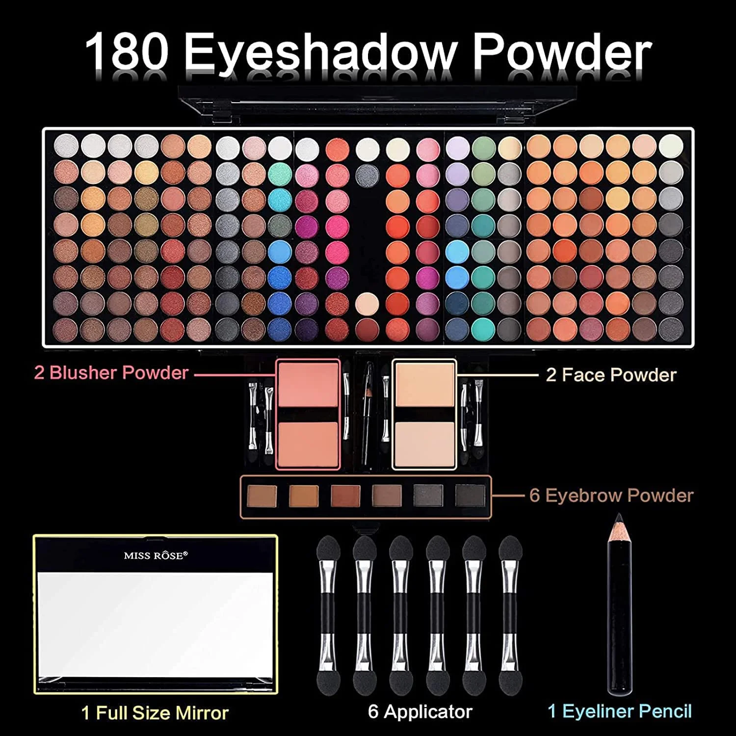 Palette de fards à paupières Piano 180 couleurs, ensemble de fards à joues mats et scintillants avec Eyeliner noir, Kit cadeau de maquillage pour la fête des mères
