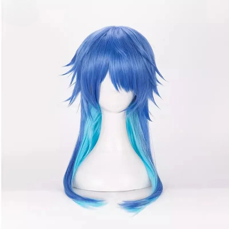 Gradient Blue Heat-Resistant Synthetic Fiber Wig Dramatic Murder Hazel Green Leaf Character Roleplay Wig