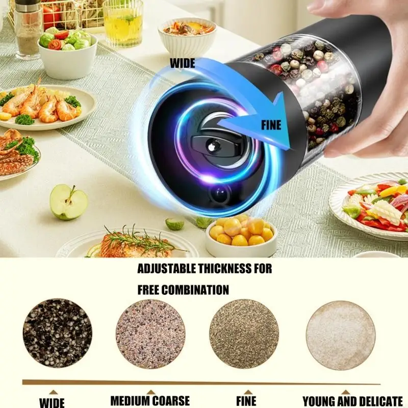 

Cordless Adjustable Electric Pepper Salt Mill For Cooking Homes Kitchen Gadget 0XXB