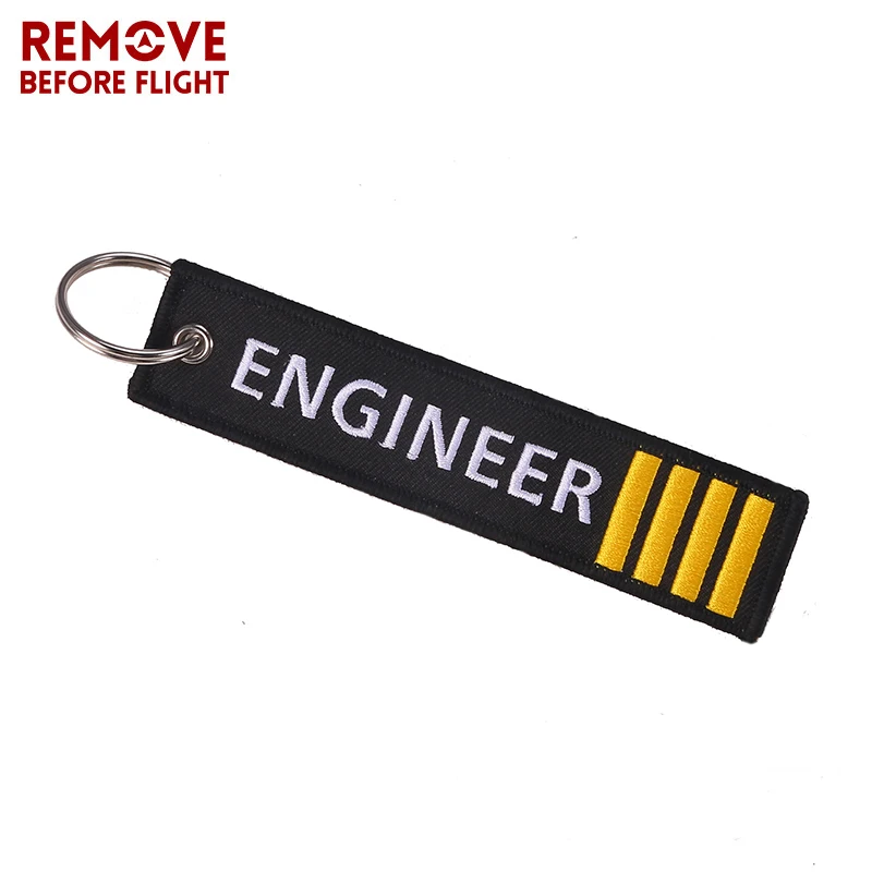 Jewelry Text Embroidery Engineer Keychain Black Pendant Tags Luggage Safety Keyring Rectangle Key Chains Souvenir