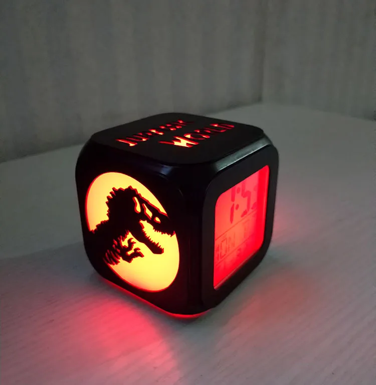 

Anime Jurassic Park Dinosaurs Alarm Clocks 3D Night Light Color Change 7 Led Desk Home Decor Cartoon Kid Birthday Christmas Gift