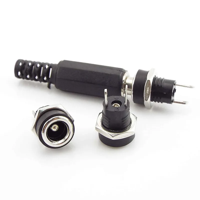 12V 5.5 x 2.1mm DC Male Plugs DC022 DC 099 Power Socket Female Jack Screw Nut Panel Mount Connector 5.5*2.1MM Panel diy Mount A5