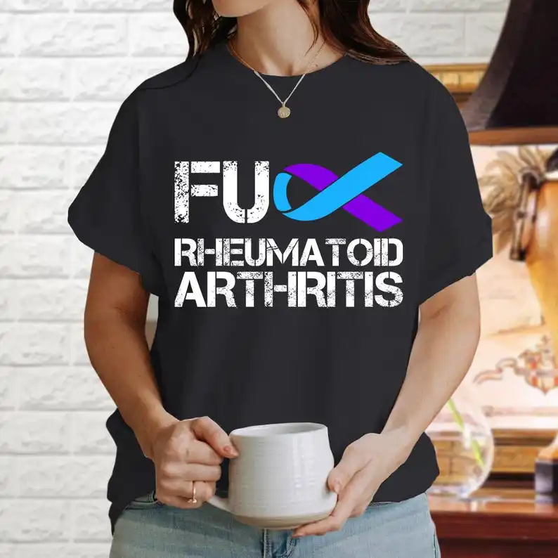 Rheumatoid Arthritis Awareness Shirt Support Shirt Blue and Purple Ribbon Tee Rheumatoid Arthritis Survivor Tee