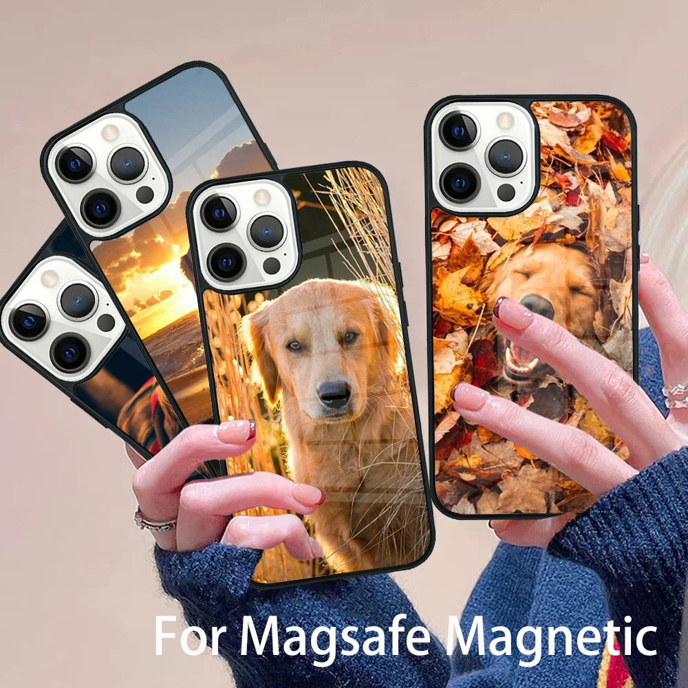 

Golden Retriever Friend Phone Case Magesafe Magnetic Wireless Charge Cover For IPhone 16 11 12 13 14 15 Pro Max Plus Mini