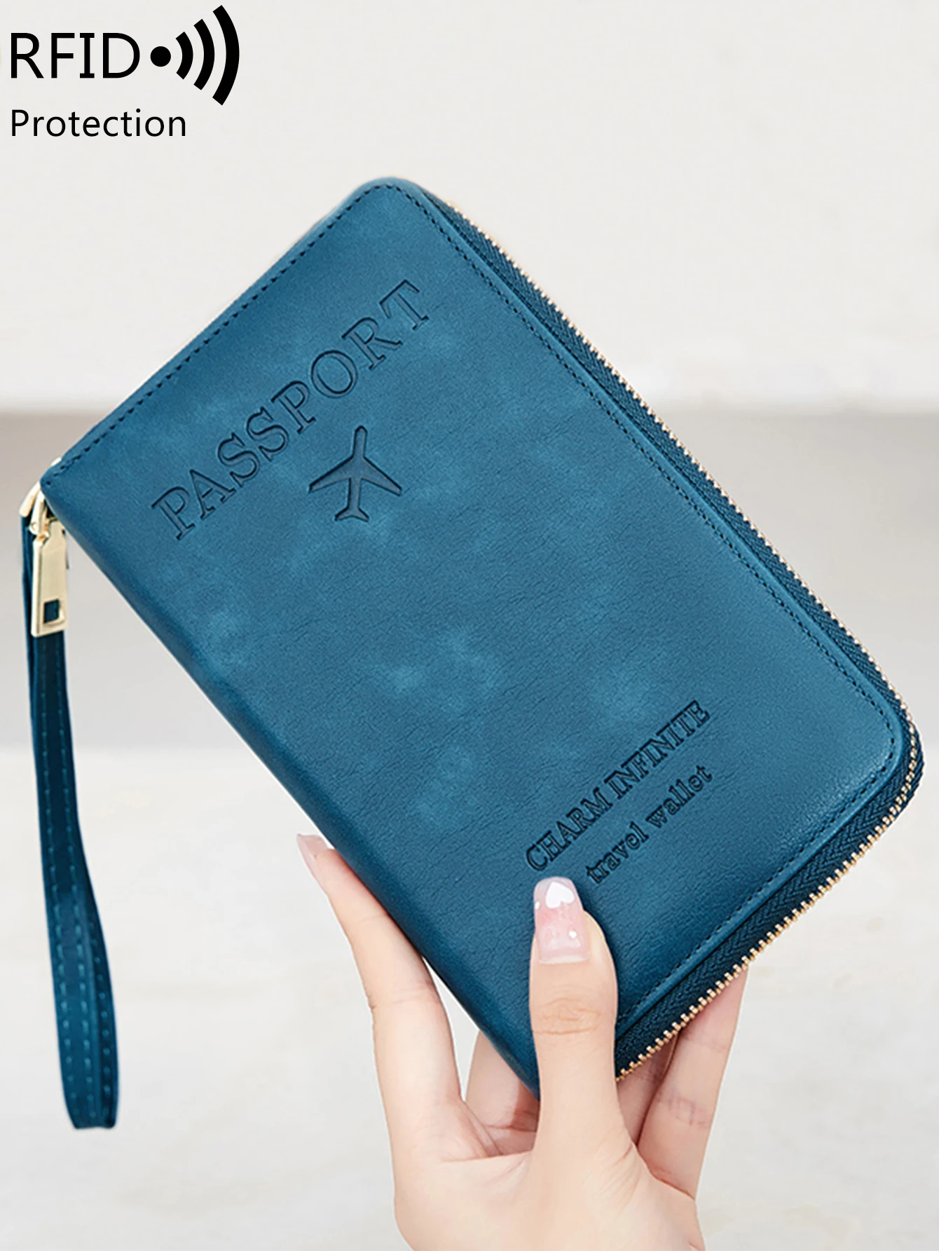 RFID passport wallet for women and men, PU leather card holder passport case for travel essential items for family vacation