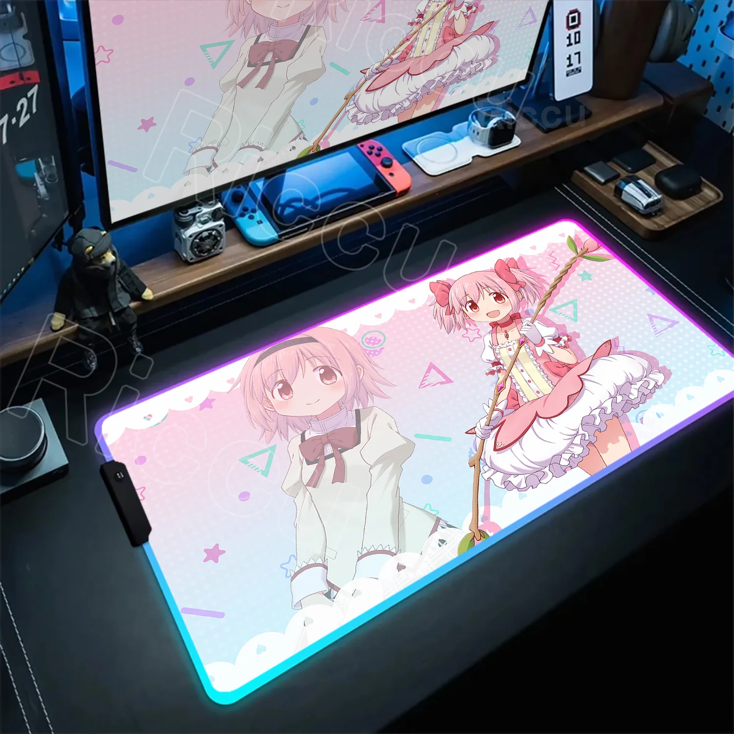 

RGB Desk Mat Anime Puella Magi Madoka Magica Mousepad Large Gaming Mouse Pad LockEdge Laptop 90×40cm Computer Keyboard Table Mat