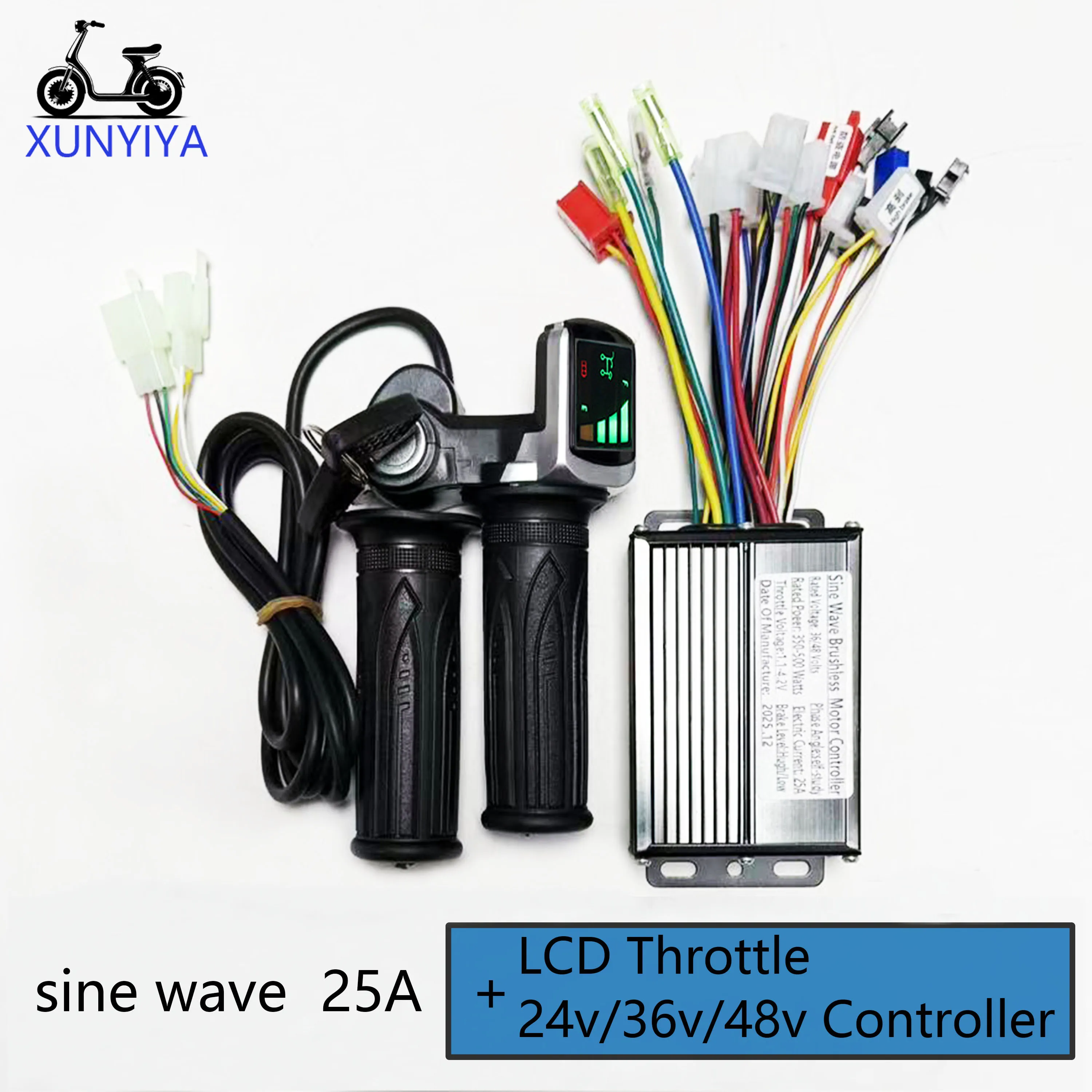 

25A 350W 500W 24V 36V 48V Brushless Motor Sine wave Controller with LCD Battery Display Lock Throttle for eBike Scooter bicycle