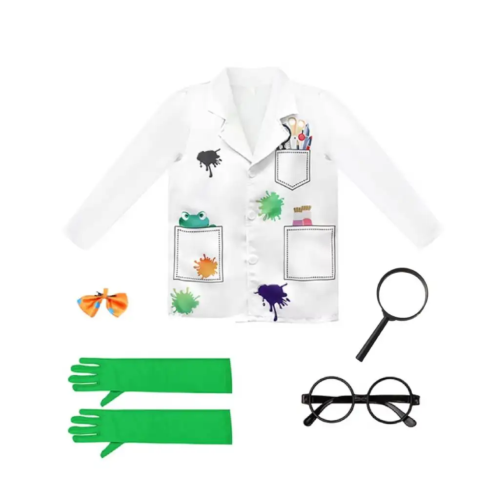 Crazy Scientist boys Sets Cosplay Science Monster Professional Play Costume Carnival Party Fancy Sets Boys White Lab Coat Outfit