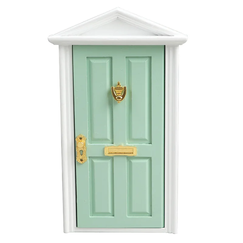 1:12 Dollhouse Miniature Door - Pink Pointed Roof Door DIY Micro Scene Model for Christmas Decoration