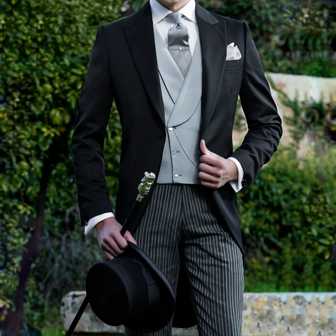 Men Suit Black 3 Pieces With Lapel Business Daily For Wedding Birthday Banquet Work Tuxedo Set Jacket Vest With Pants