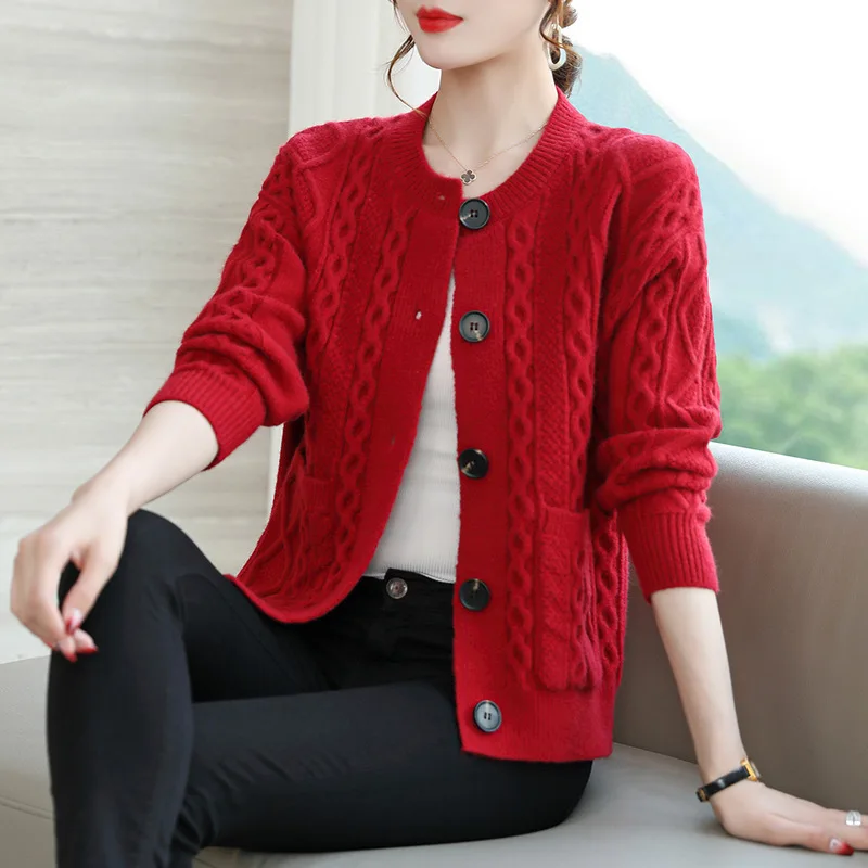 Korean Style Women's Sweater Autumn Long Sleeve O-Neck Cardigan Woman Loose Knitwear Top Female Clothing Cardigans Lady - Image 3