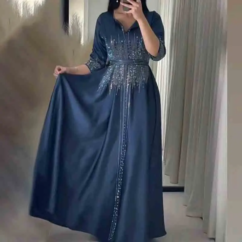 مثير الخامس الرقبة طويلة الأكمام سليم صالح فستان طويل المرأة موضة هايت الخصر مطوي فساتين الخريف أنيقة لامعة الربط مساء فستان #1