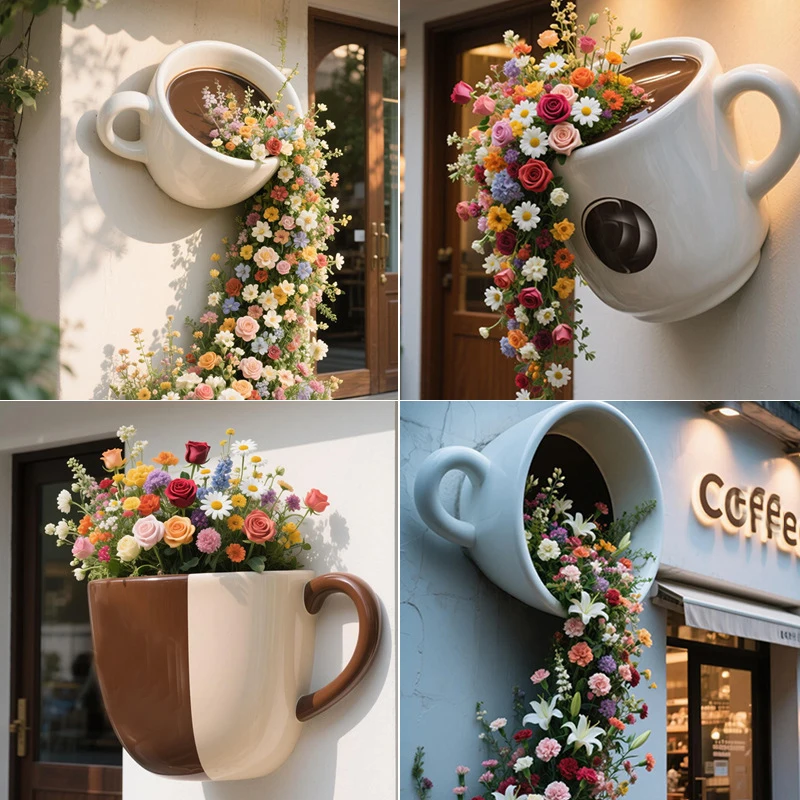 

&c Outdoor Fiberglass Coffee Cup Sculptures Storefront Decorations FRP Artworks for Coffee Shop Entrances & Malls