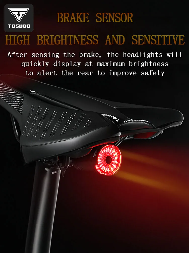 TOSUOD Bicycle taillight intelligent induction brake light charging warning riding intelligent induction 5 modes