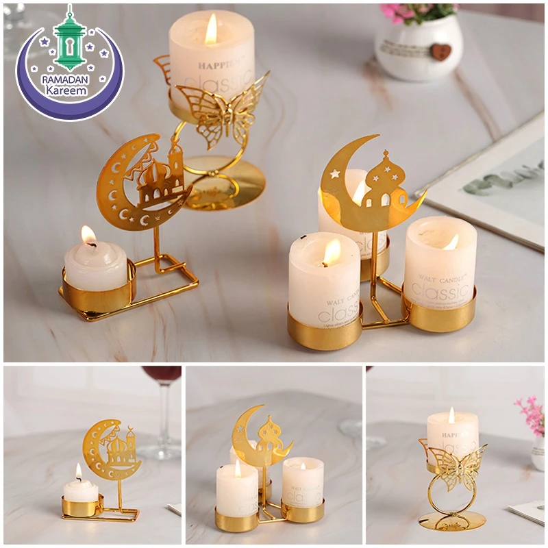 Eid Mubarak Candle Holder Ramadan Decoration 2025 Ramadan Desk Accessorie Mubarak Candlestick Ornament Islamic Gift