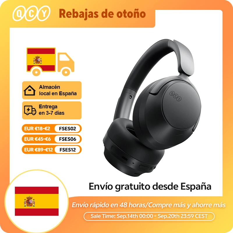 Auriculares QCY H3S Over-Ear de Alta Resolución con Sonido Espacial LDAC, H3S -56dB, Cancelación de Ruido Adaptativa, Inalámbricos, Bluetooth 6.0, 102 Horas de Duración