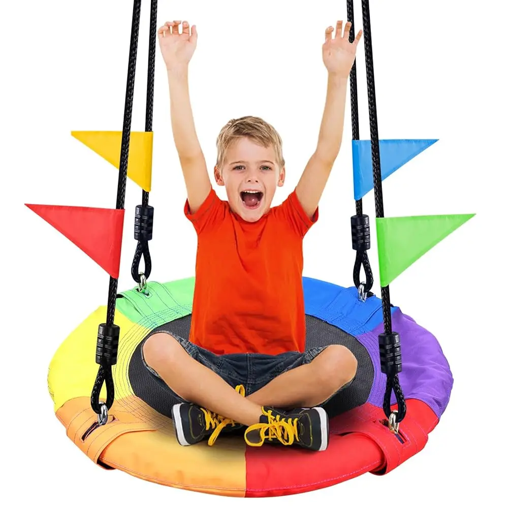 

24 H Children Tree Swing, Outdoor Small Saucer Swing Platform Swing For Kid, Round Flying Swing Wirh Adjustable Hanging Ropes