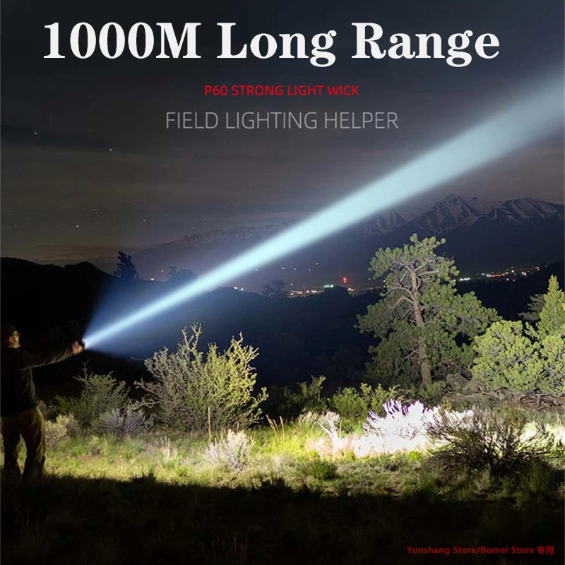 1000 Meters Powerful Xhp60 Flashlight 5 Modes USB Reachargeable Zoom LED Torch Lantern 18650 Waterproof Tactical Flash Lamp