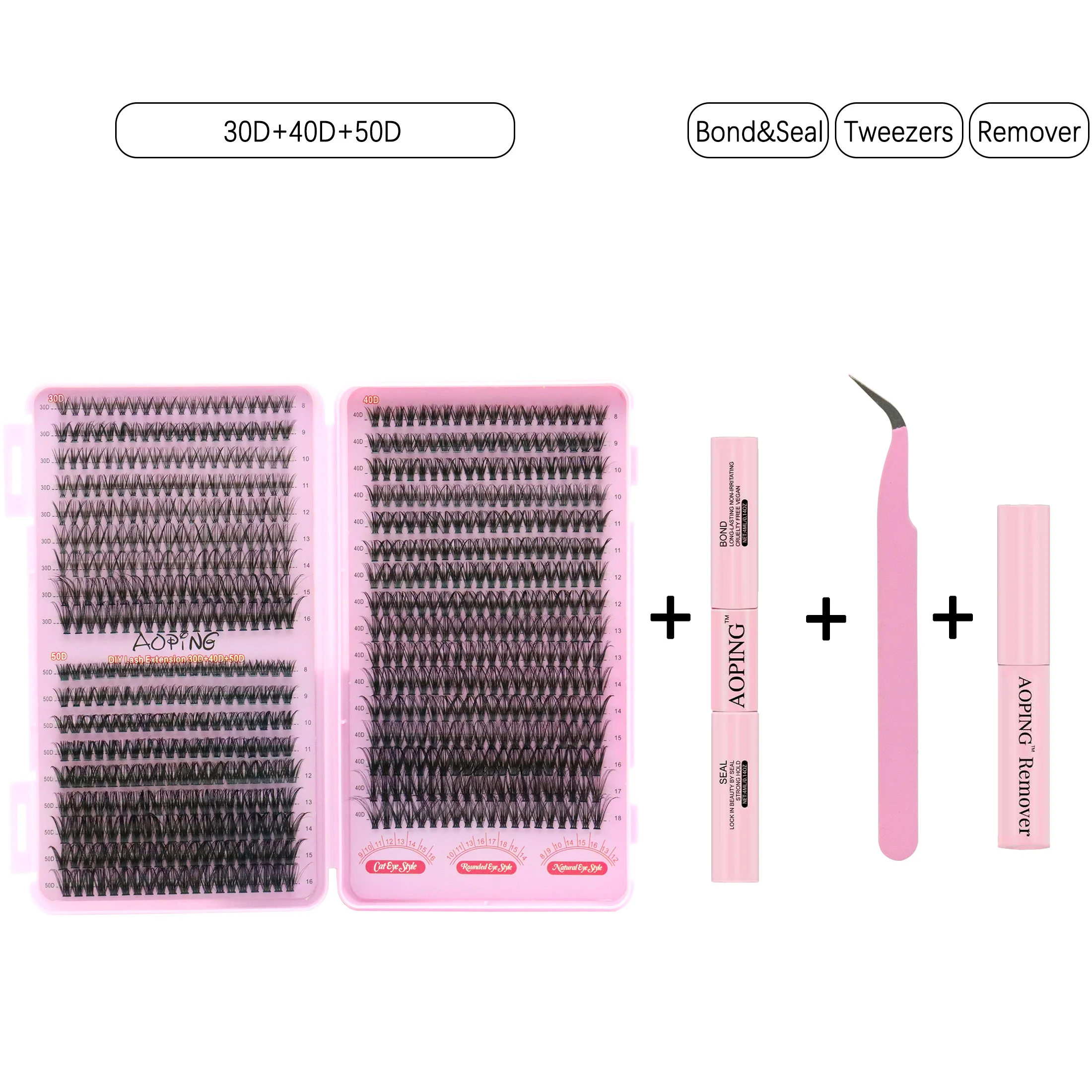 Set di ciglia finte fai-da-te di grande capacità 30D40D50D Libro per ciglia a grappolo con pinzette per rimozione colla a casa Trucco per principianti amico