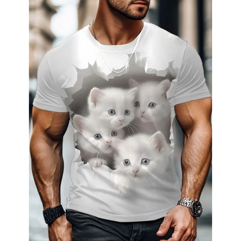 

Cute Aggrieved Cat Pattern T Shirt For Men Funny Animals 3D Printed Tees Casual Short Sleeve Round Neck Tops Street T-Shirts