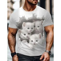 Cute Aggrieved Cat Pattern T Shirt For Men Funny Animals 3D Printed Tees Casual Short Sleeve Round Neck Tops Street T-Shirts