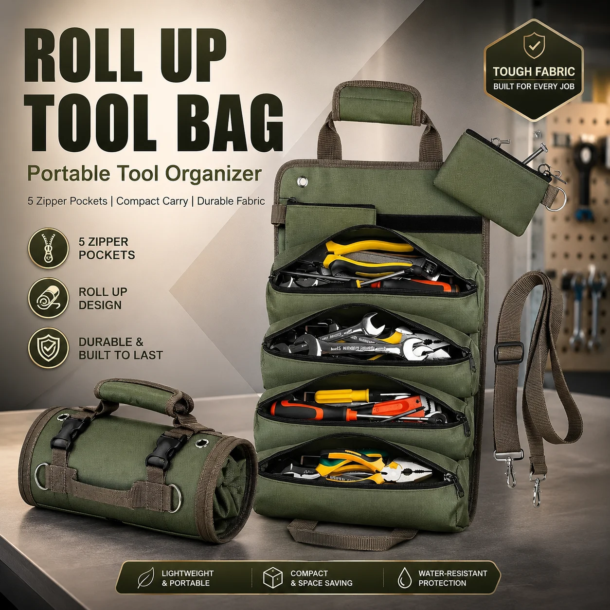 Multi-Purpose Tool Bag, Roll Up Multi Pocket Hardware Tool Pouch for Repair, Portable Small Tools Organizer Bag