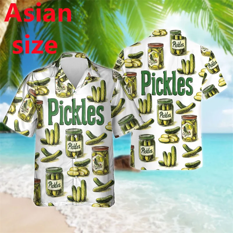 Funny Pickles 3D Printed Hawaiian Beach Shirt Cute Pickle Shirts For Men Clothes Hilarious Vegetable Cucumber Short Sleeve Tops