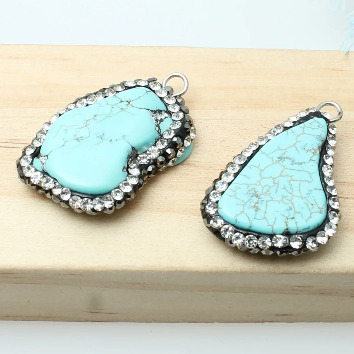 20-25Mm natural stone turquoise inlaid semi-precious stone pendant DIY necklace jewelry accessories