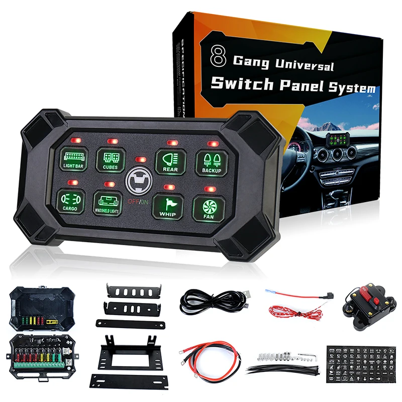 OVOVS Wireless Control 8 Gang Switch Panel Strobe 3 Lighting Modes For Truck ATV UTV Boat Marine SUV Caravan