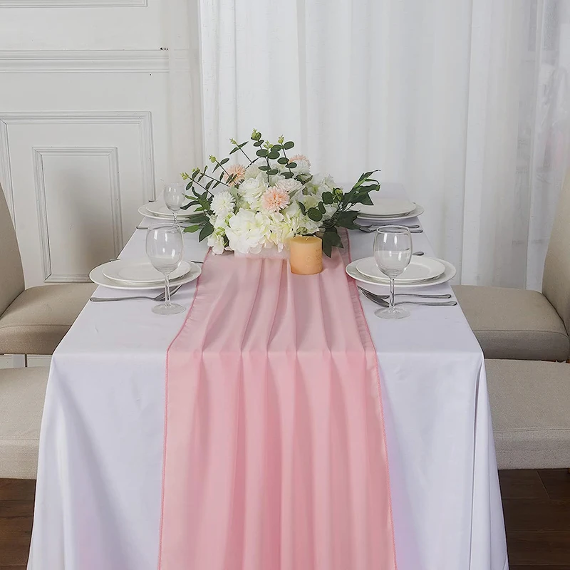 Pink Chiffon Table Runners for Wedding Decorations Bridal Baby Shower Christmas Thanksgiving Halloween Birthday Parties Supplies