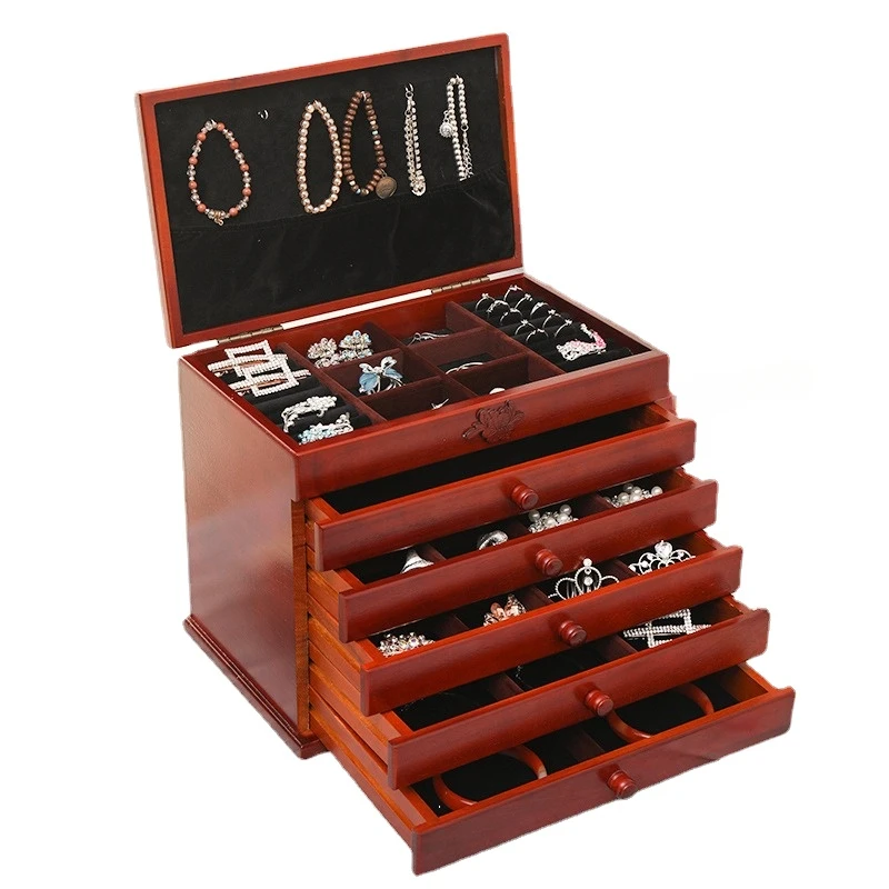 Retro Houten Juwelendoos Grote 6-Tier Enorme Ketting Sieraden Doos Organizer Stand Luxe Geschenkverpakking Benodigdheden