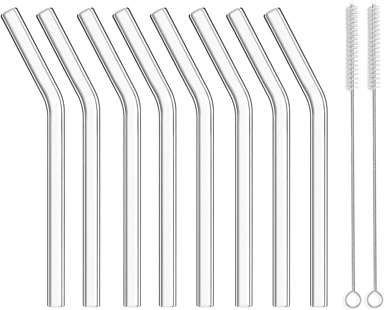 

Reusable Clear Glass Curved Straws, 6in x 10mm, Pack of 8 with Brush for Cocktails, Coffee, Soda