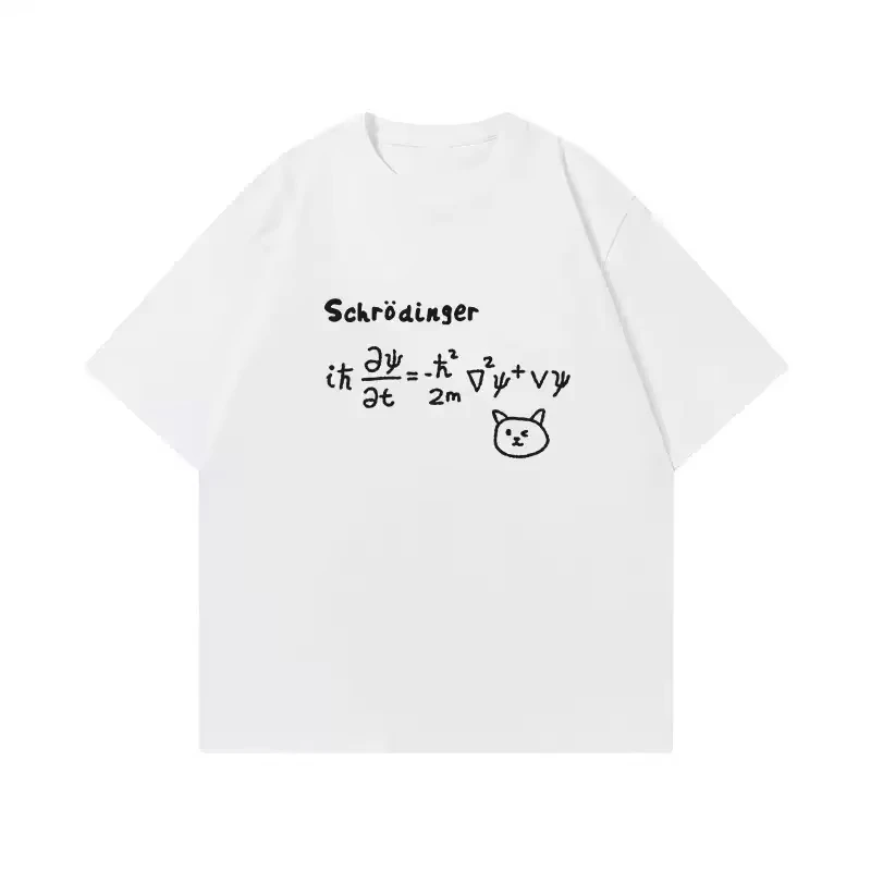 2026 Men Schrödinger Equation Cat Graphic T Shirt Funny Physics Science Print Oversized Black Tee Nerd Ge