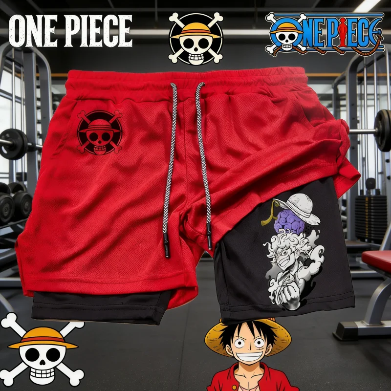 

2026 Summer One Piece Retro Quick Dry Double Layer Sports Shorts Men's Fitness Workout Gear 5 Print Oversized Shorts for Adults