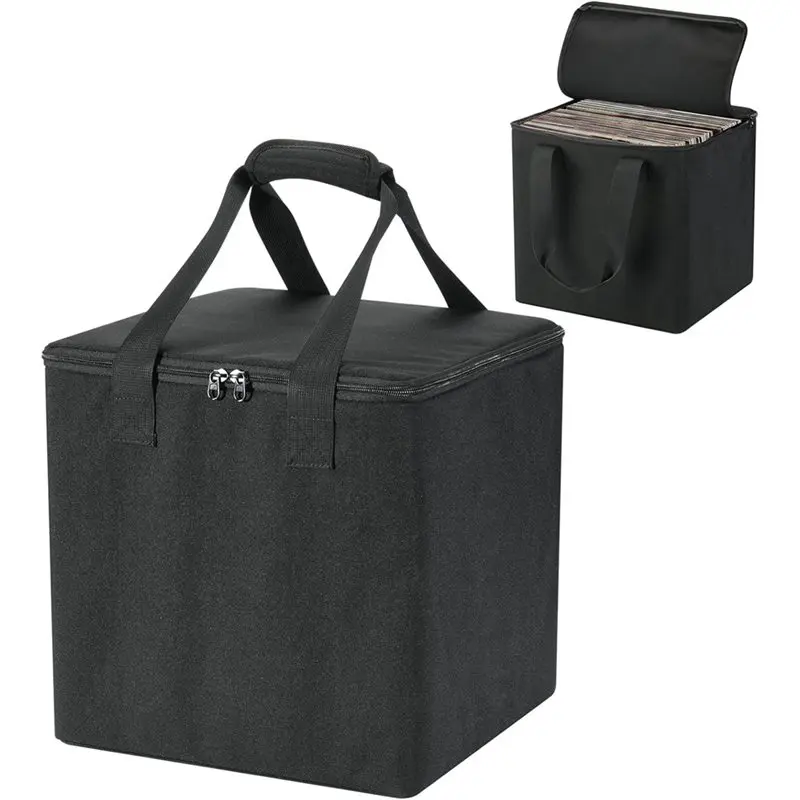 ABJF-Vinyl Record Storage Bag For 12-Inch Records Portable Carrying Case Organizer Bag With Handle Hold Up To 50 LP Records