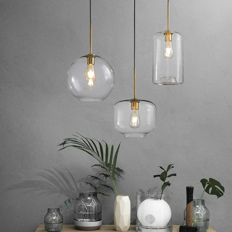 

Modern LED Glass hanging loft lustre Pendant Light industrial decor Lights Fixtures E27/E26 for Kitchen Restaurant Lamp