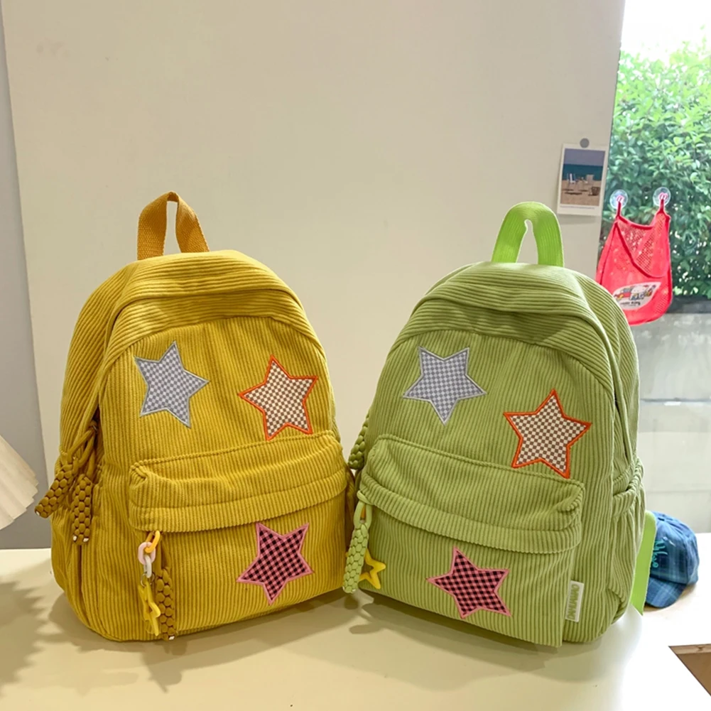 Corduroy Star Backpack Large Capacity for Women Daypack Kawaii Book Bag School Bag for Outdoor Campus Travel