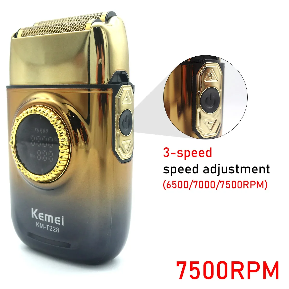 Kemei المهنية الترددية ماكينة حلاقة توربو عالية السرعة وضع USB شحن سريع شاشة الكريستال السائل هدايا للرجال احباط الذكور KM-T228 #3