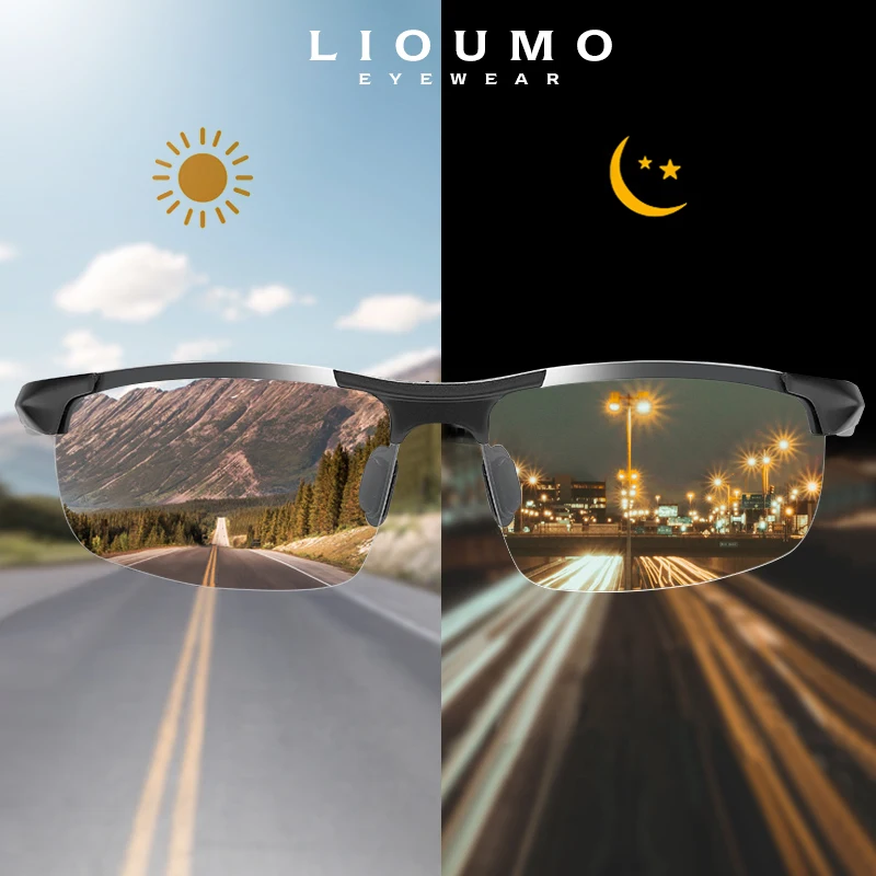 

LIOUMO Aluminum Frame Outdoor Photochromic Polarized Sunglasses Men Anti-Glare Driving Glasses Chameleon gafas de sol hombre