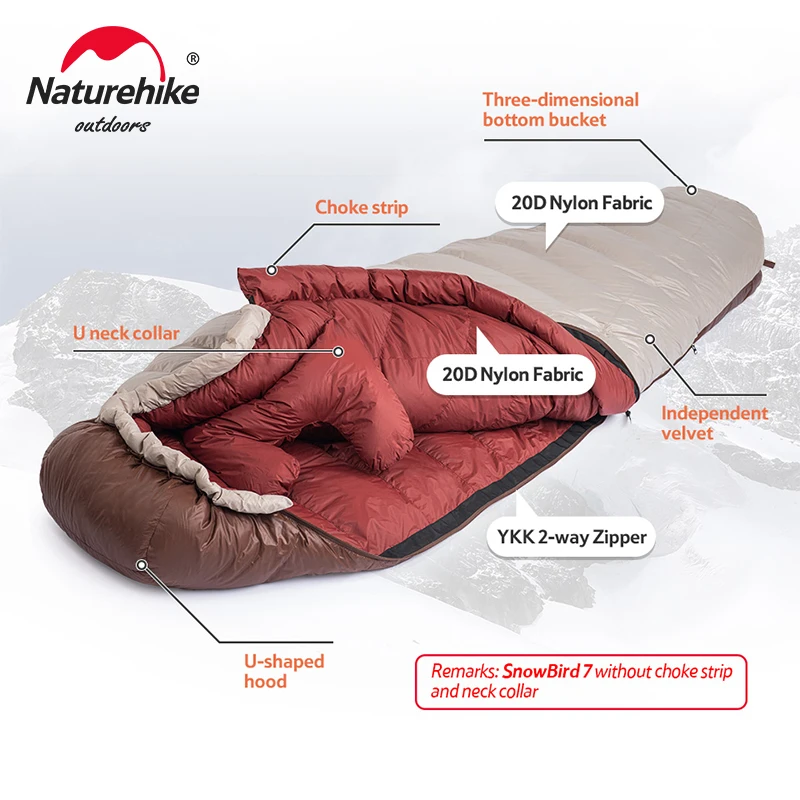 Naturehike Snowbird 7 2 Sleeping Bag Mummy Down Ultralight 4 Season Sleeping Bag Camping Duck Down -3 -7 Winter Sleeping Bag