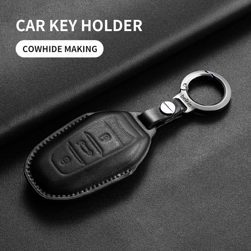 

Laether Car Key Case Cover For Peugeot 207 208 508 2008 407 5008 301 3008 206 308 Car Key Protection Shell Keychain