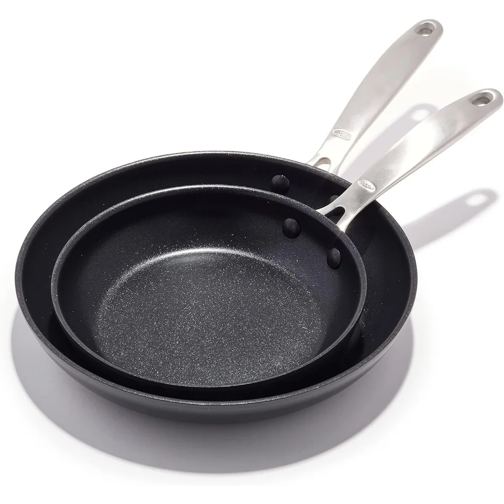 

OXO Enhanced 8 and 10 Frying Pan Skillet Set, Healthy Ceramic Nonstick, PFAS-Free, Stainless Steel Handle, Dishwasher Safe, Oven
