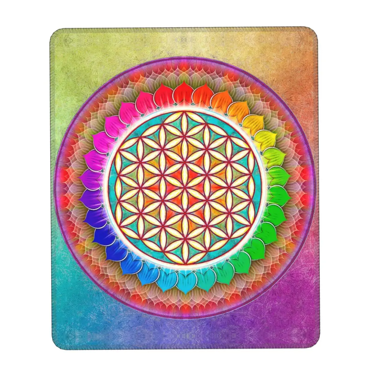 Rainbow Lotus Flower Of Life Mouse Pad Square Non-Slip Rubber Mousepad for Gamer Computer PC Pads Geometric Mandala Desk Mat