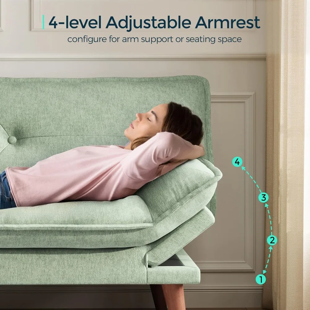 أريكة سرير فوتون قابلة للتحويل من شانيل مقاس 70 بوصة ومسند ظهر قابل للتعديل بمقعدين للنوم للمساحات الصغيرة #4