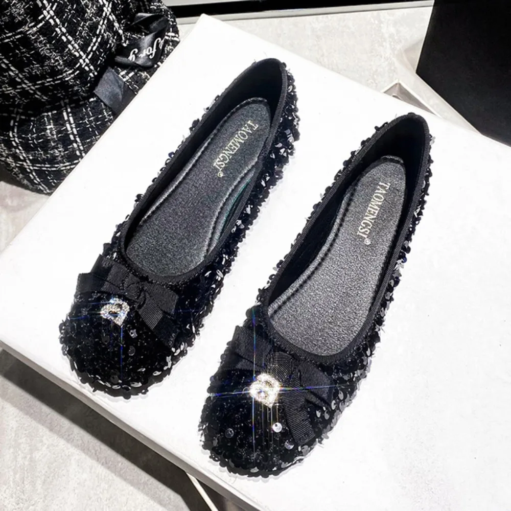 

Женские туфли на плоской подошве, яркие блестящие туфли с закрытым носком, женские модные туфли на плоской подошве