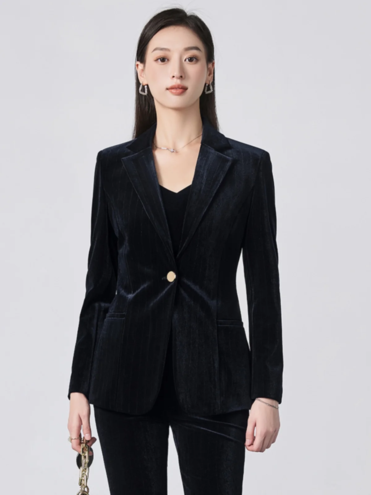 High-End Velvet Suit Set Women's Autumn Winter New Style Commute Professional Formal Workwear Waist-Cinching OL Suit