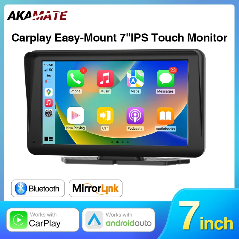 AKAMATE 7inch Universal Car Radio Monitor CarPlay Android Auto Multimedia Player Bluetooth AUX TF Card IPS Screen Video Play 