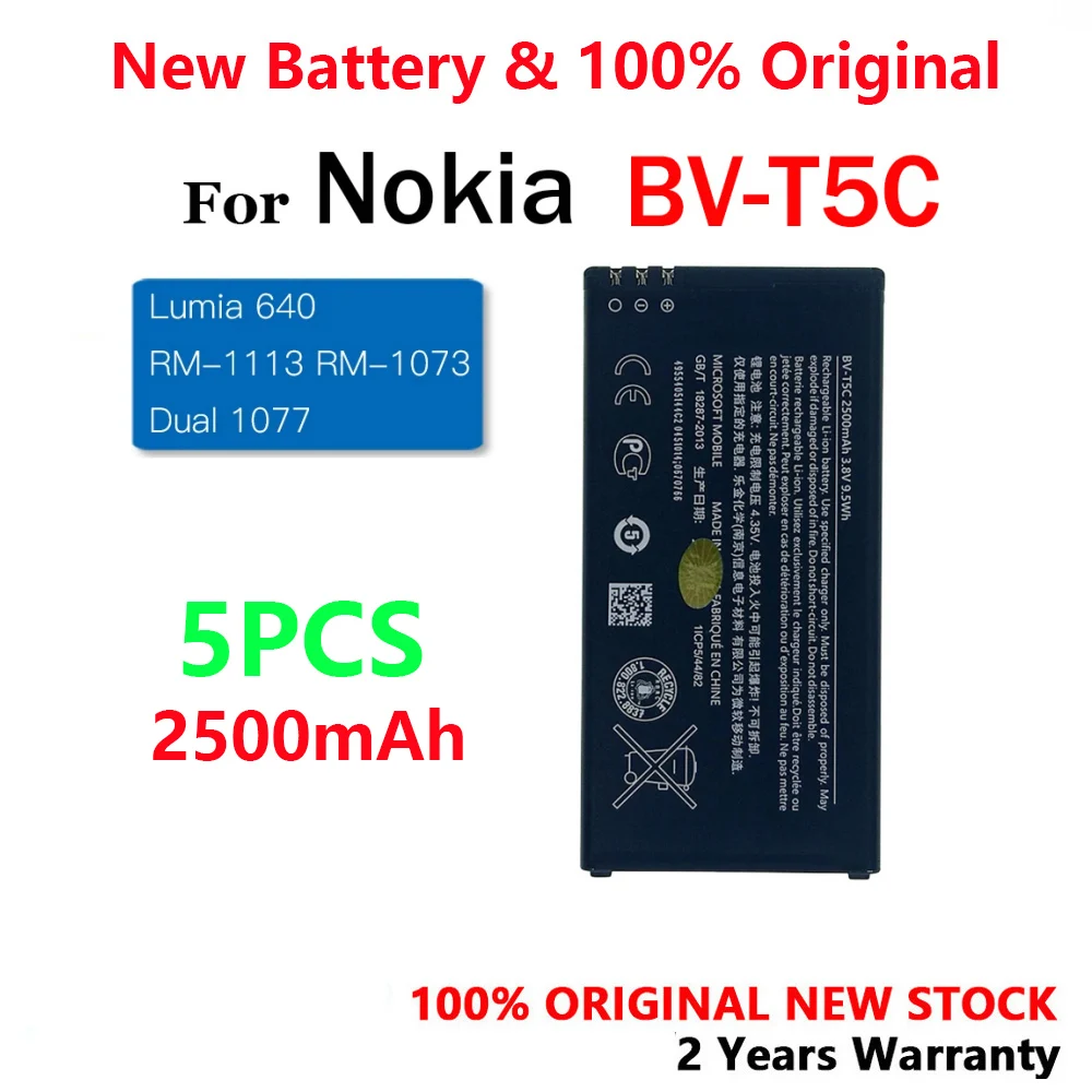 100% New Original BV-T5C BVT5C Battery For Nokia Microsoft Lumia 640 Lumia640 NK RM 1113 1073 Dual 1077 Batteries