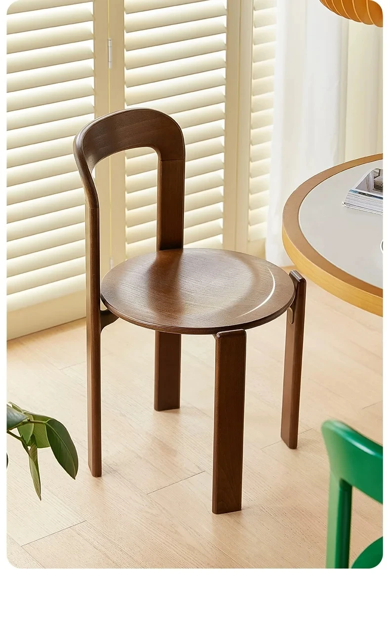 Nordic Rey Beech Solid Wood Dining Chairs  Living Room Chairs Stackable Vintage Curved Backrest Swiss Chair Home Furniture